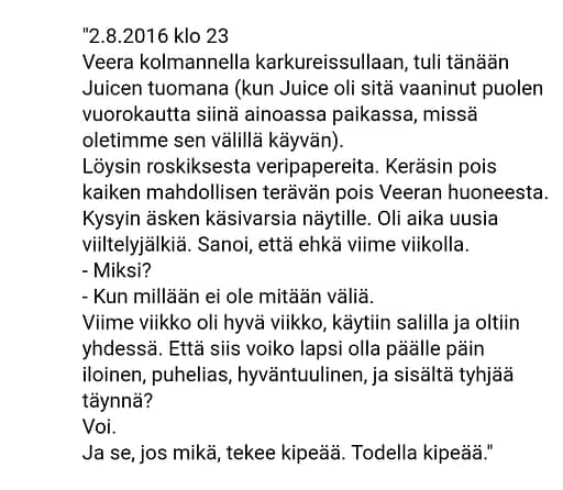 Pieni pätkä päiväkirjastani.